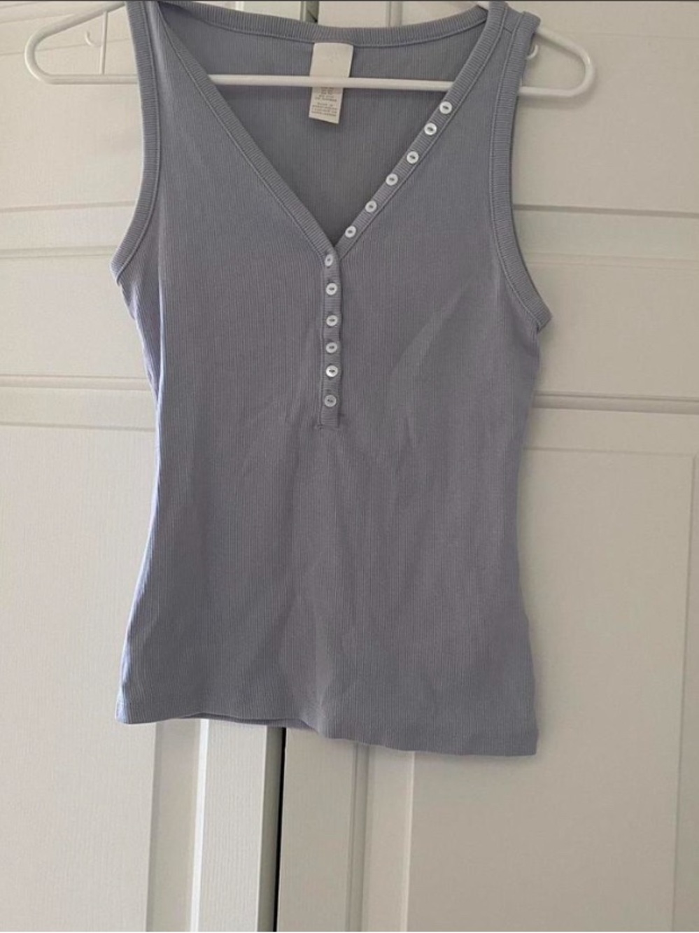 H&M Light Blue/Purple Ribbed Henley Tank Top
